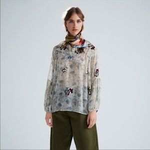 Zara semi sheer embroidered floral top